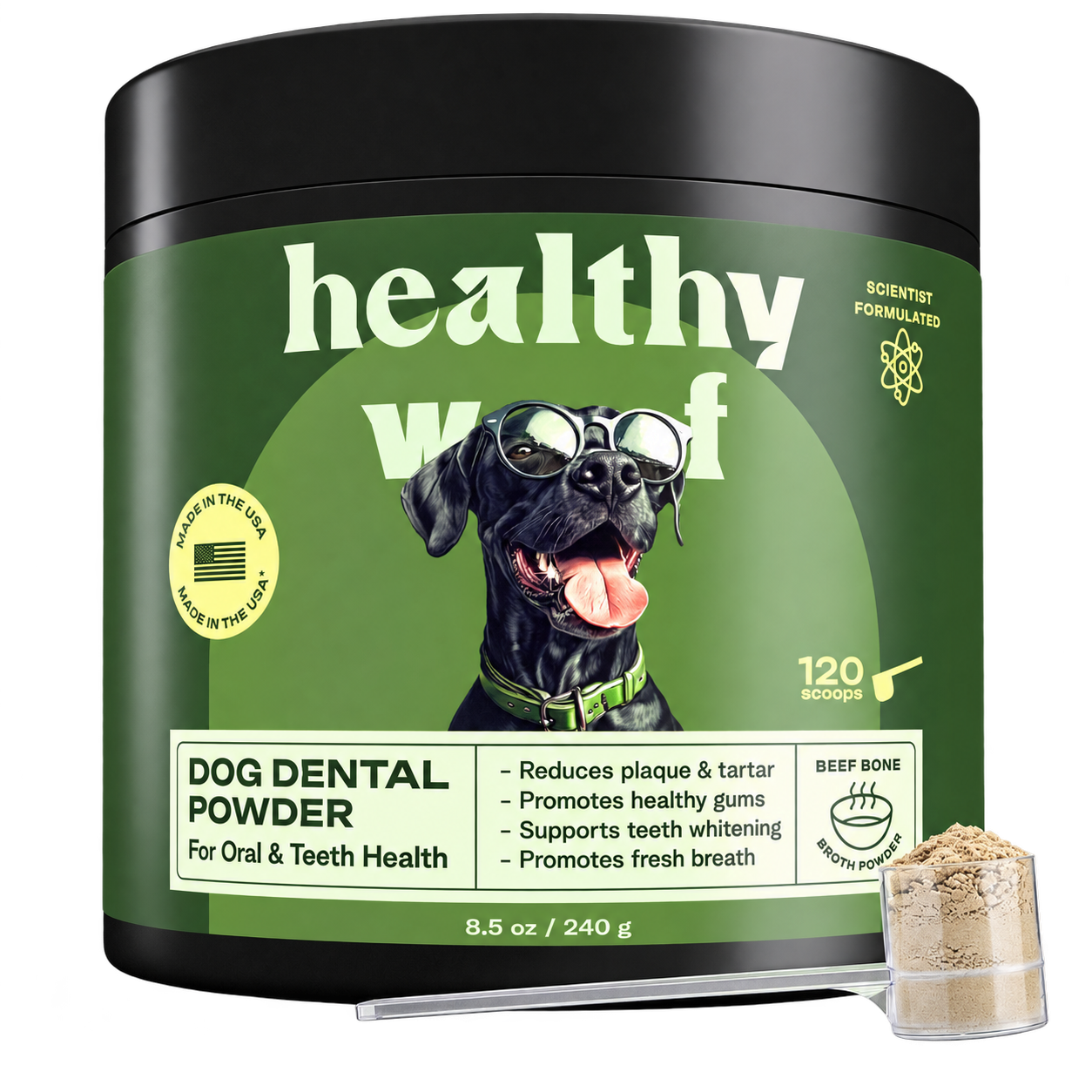 Healthy Woof large jar, 8.5 oz / 240 g, 120 scoops
